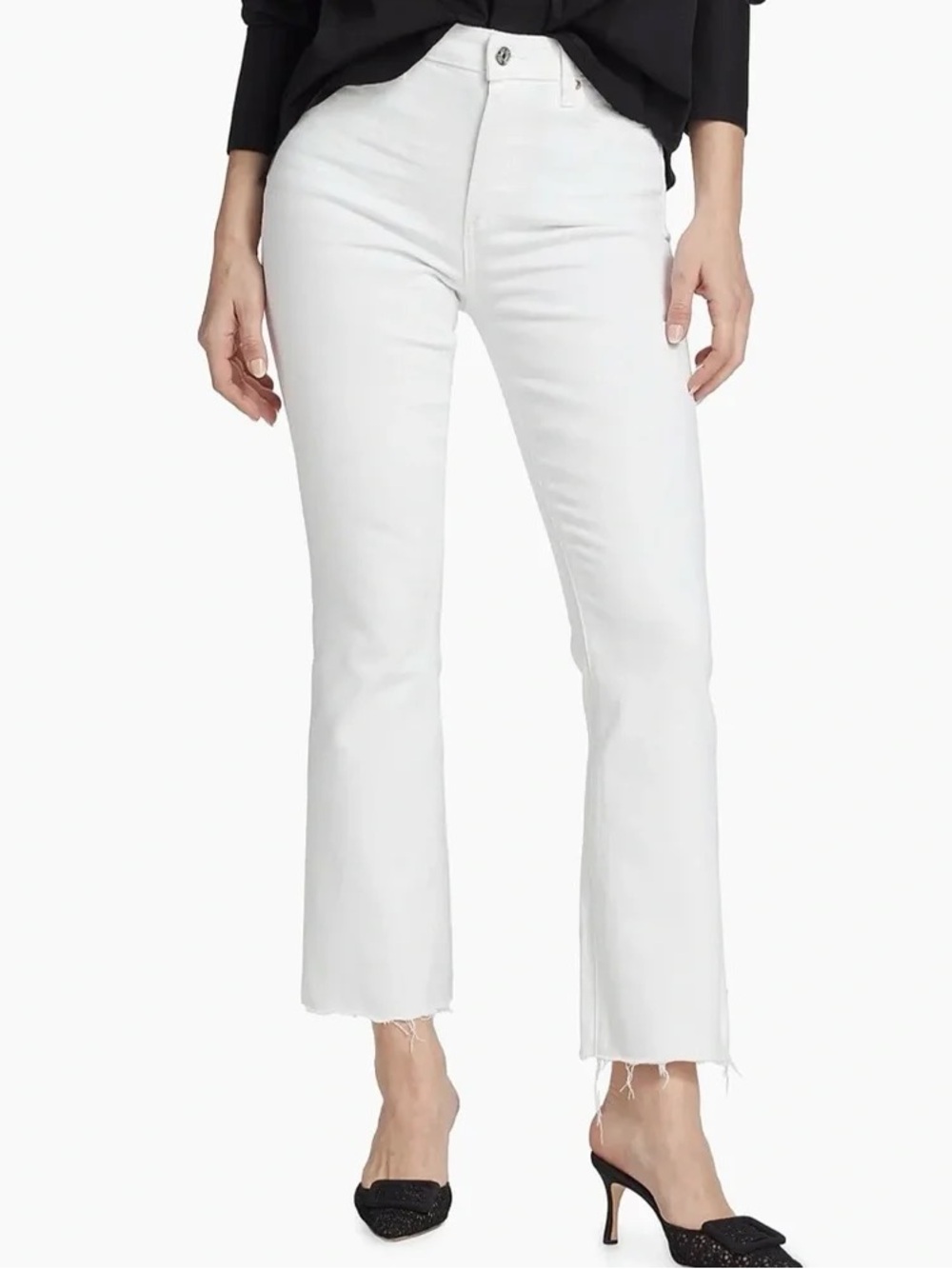 PAIGE White High-Rise Cropped Flare Jeans